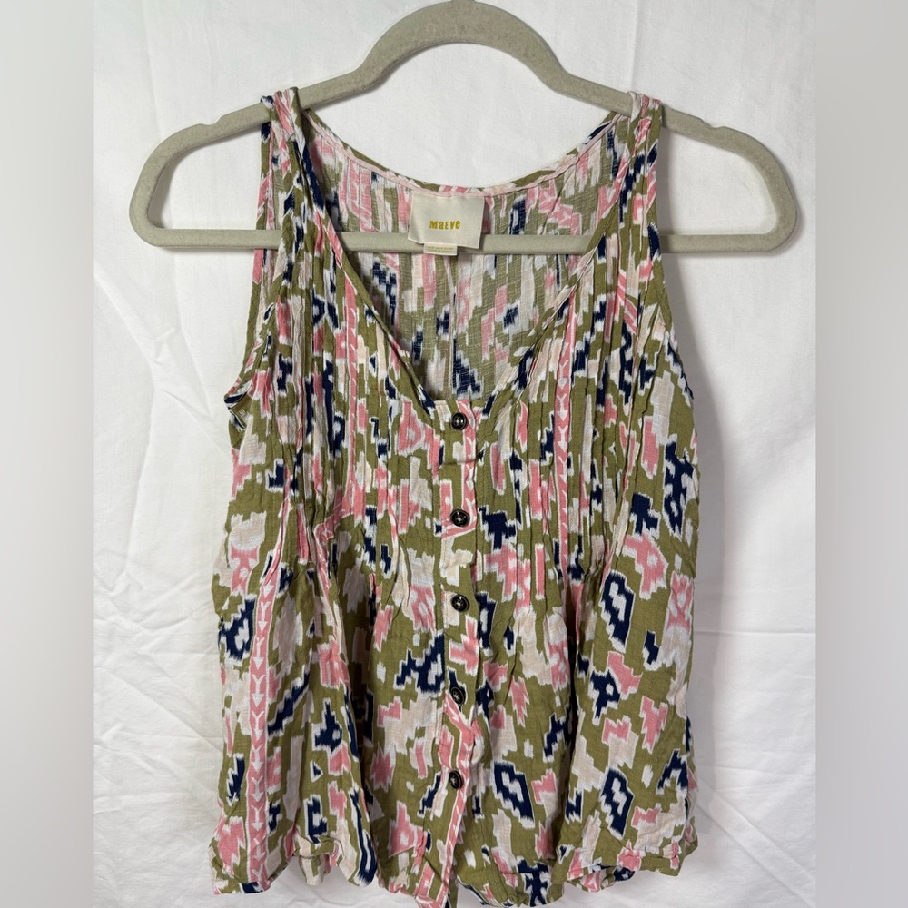 Maeve Anthropologie Printed Button Front Tank‎ Top Size 4 Boho